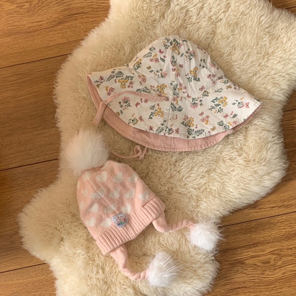 Floral and Pink Kids Hat Set